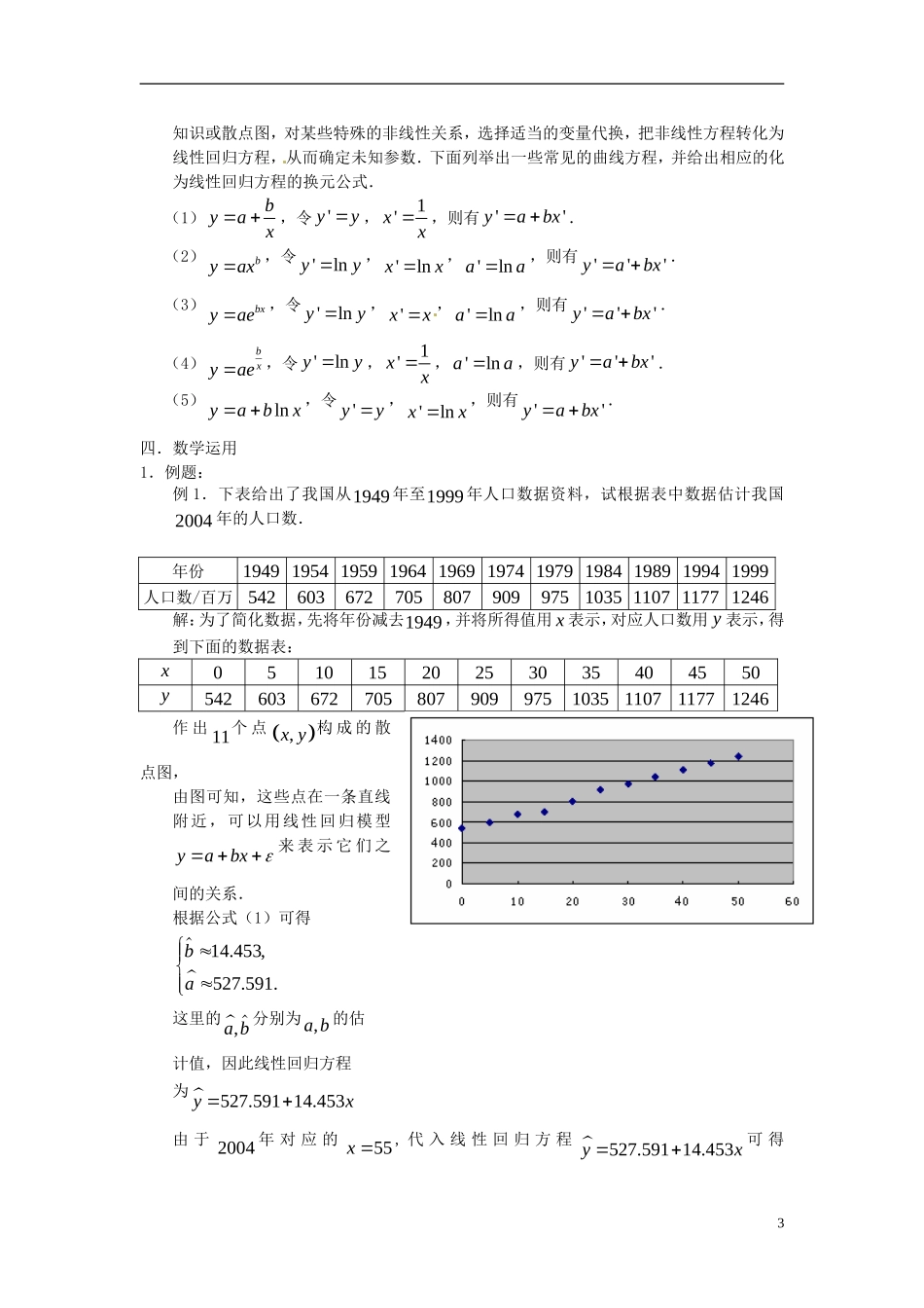 高中数学 3.2 回归分析教案1 苏教版选修2-3-苏教版高中选修2-3数学教案_第3页