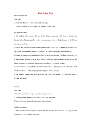 九年级英语上：Unit 1 Star signs全单元教案牛津版