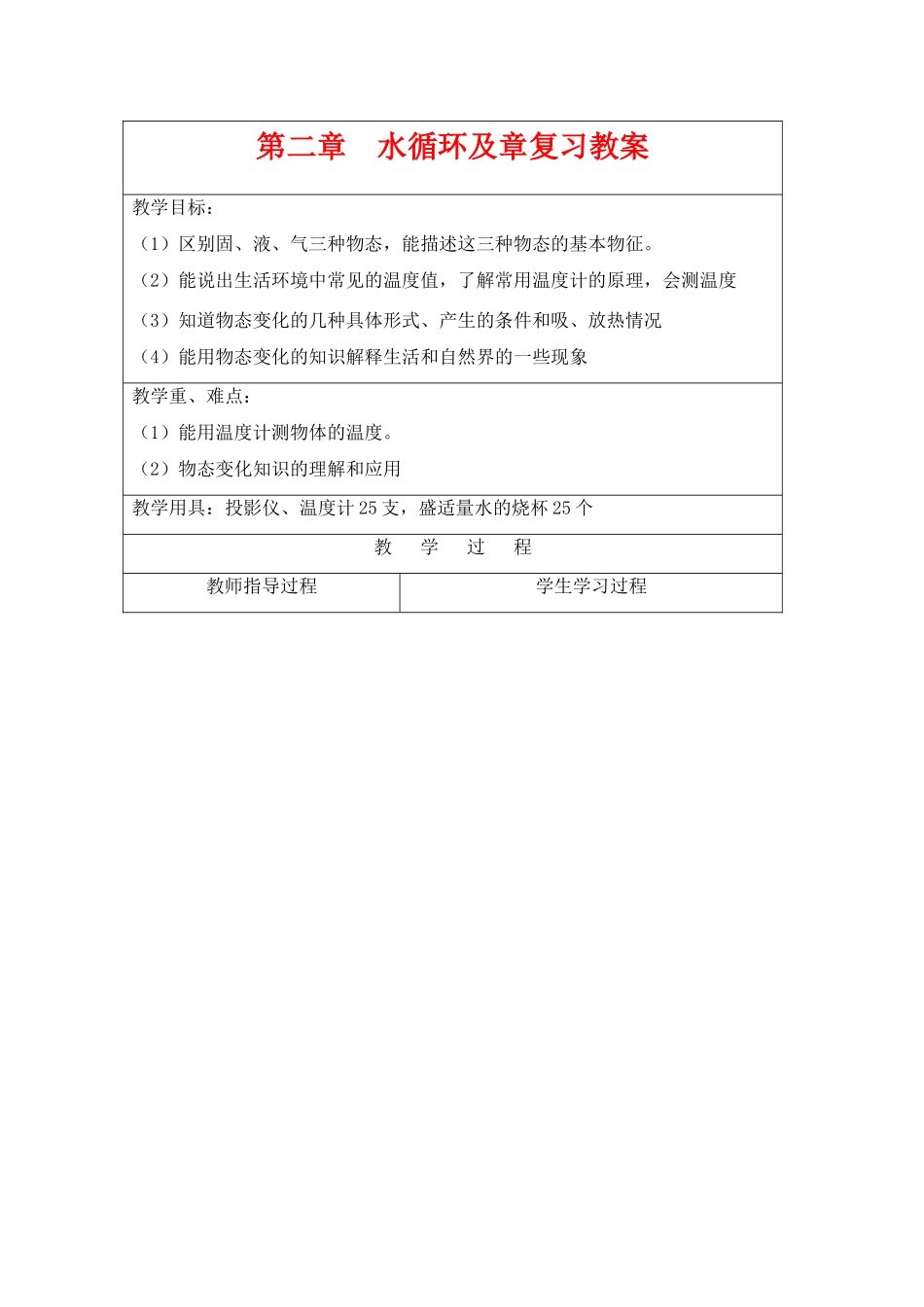 八年级物理上：五、水循环及章复习教案苏科版_第1页