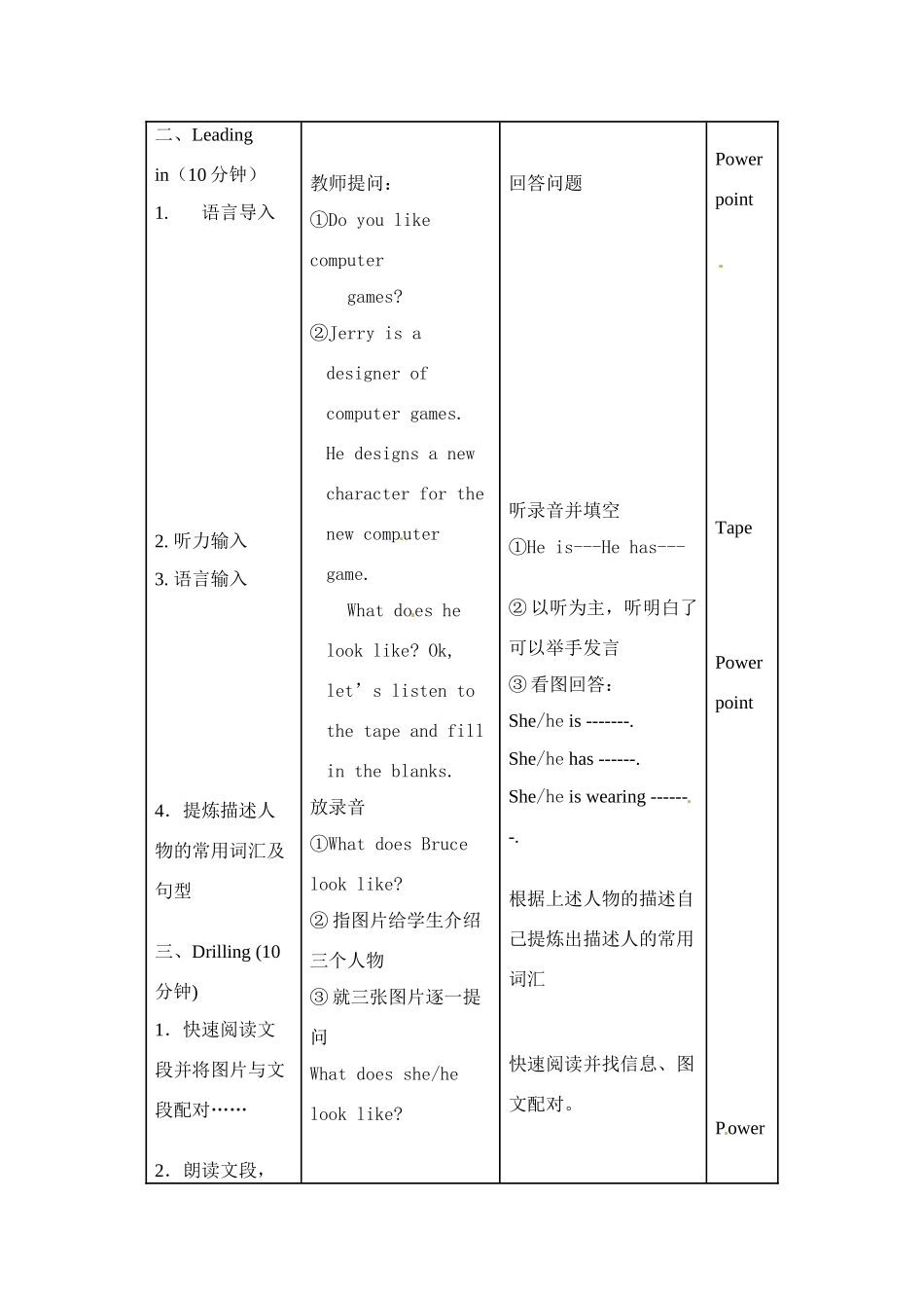 七年级英语下册 Unit 9 Lesson 33 What does he look like教案(1) 北师大版_第3页