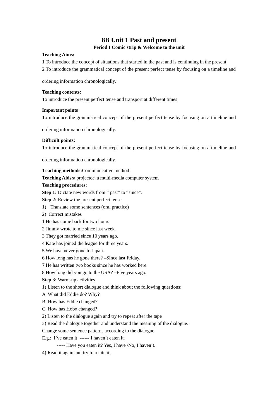 八年级英语8b unit 1 教案_第1页