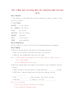 八年级英语上册 Unit 3 What were you doing when the rainstrom came？SectionA 3a-3c精品教案 鲁教版五四制