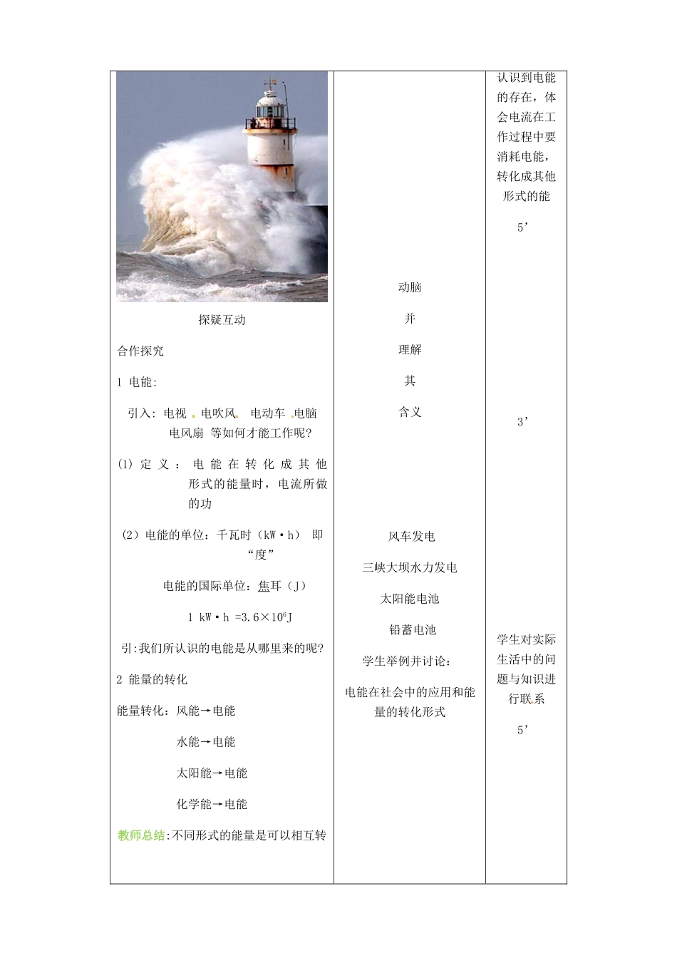吉林省四平市第十七中学九年级物理全册《18.1 电能》教案2 （新版）新人教版_第2页
