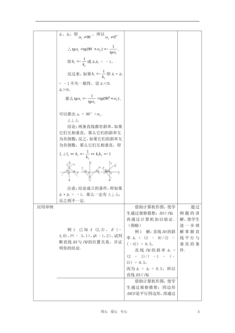 高中数学 3.1.2两条直线平行与垂直的判定教案 新人教A版必修2_第3页