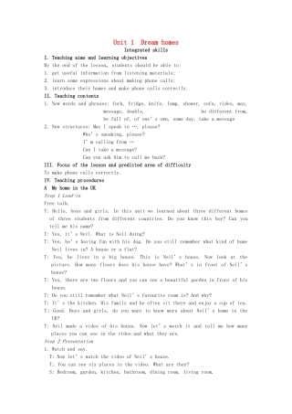 七年级英语下册 Unit 1 Dream homes（第5课时）教案 （新版）牛津版-（新版）牛津版初中七年级下册英语教案