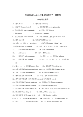 九年级英语9A Unit3 重点短语句子 牛津版