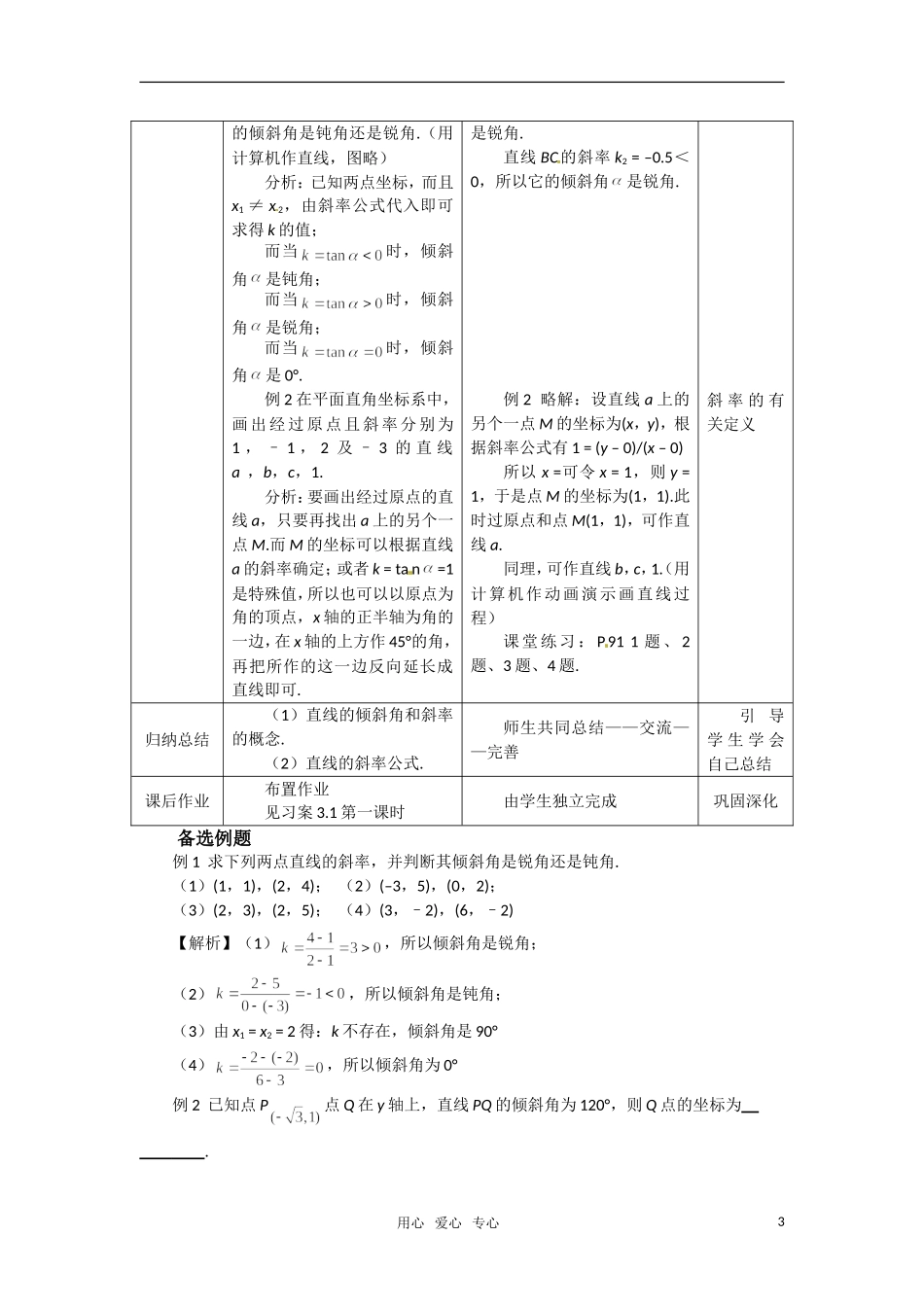 高中数学 3.1.1倾斜角与斜率教案 新人教A版必修2_第3页