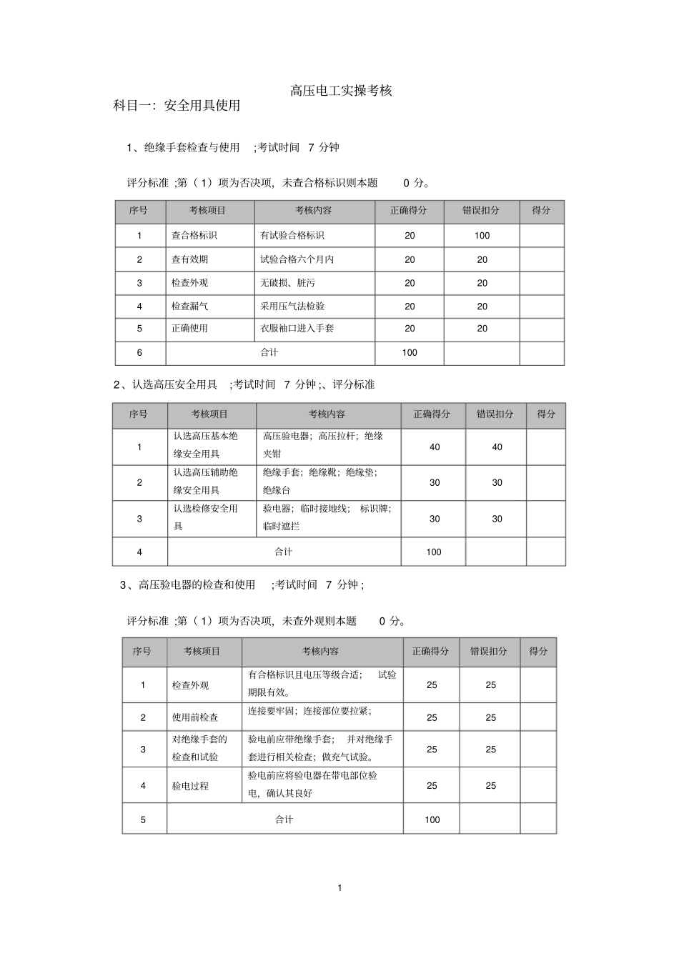 2015北京特种作业人员实操考试标准高压电工_第1页