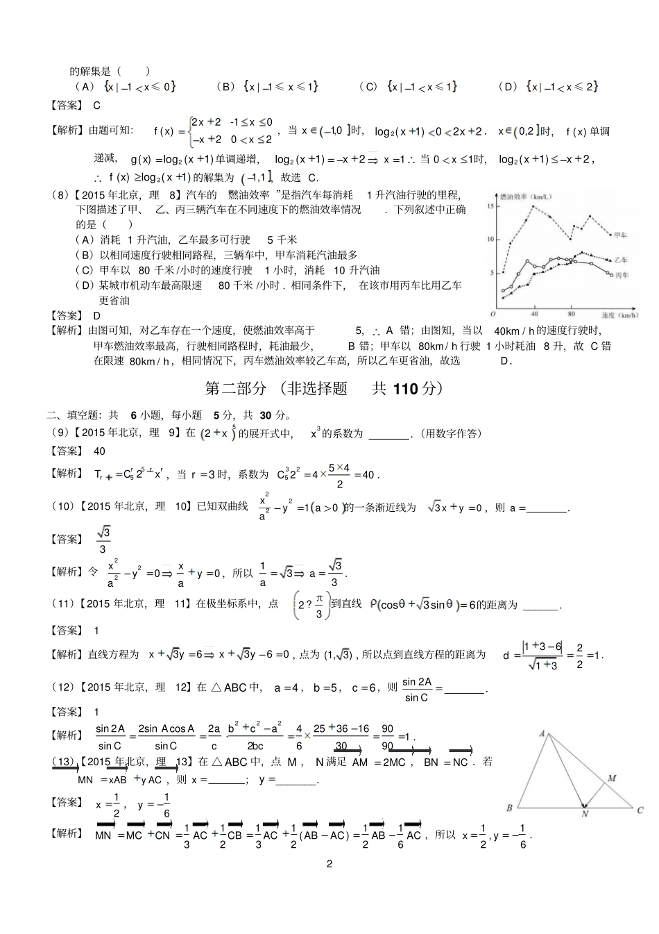 2015北京理科数学试题及标准答案解析_第2页