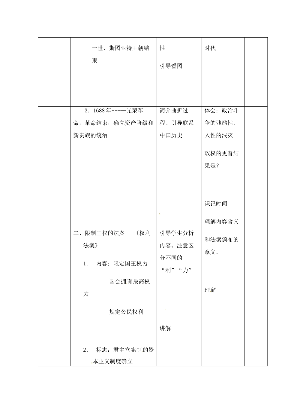 九年级历史上册 1.3《剥夺王权保留王位的革命》教案（1） 北师大版_第3页