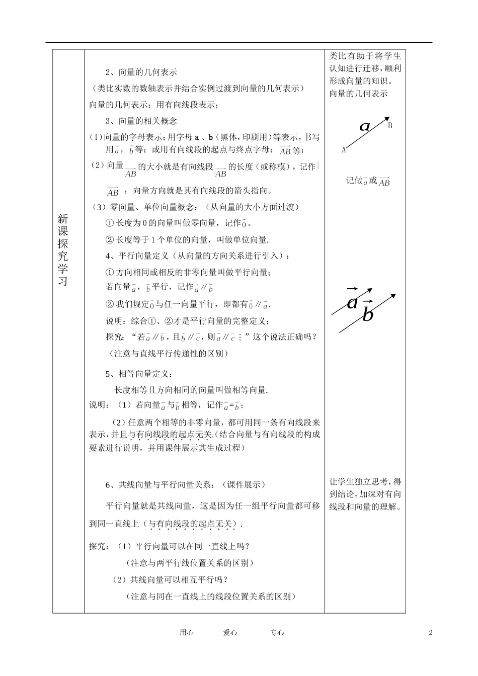 高中数学 2．1 平面向量的实际背景及基本概念教案2 新人教版必修4_第2页