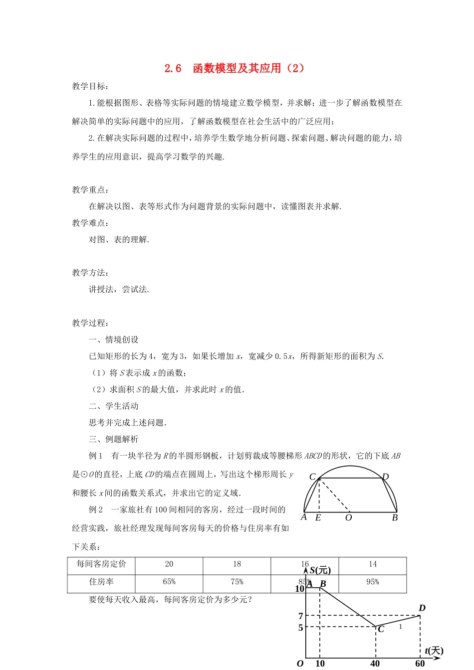 高中数学 2.6 函数模型及其应用教案（2） 苏教版必修1_第1页