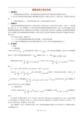 高中数学 2.5圆锥曲线与方程教案 苏教版选修1-1