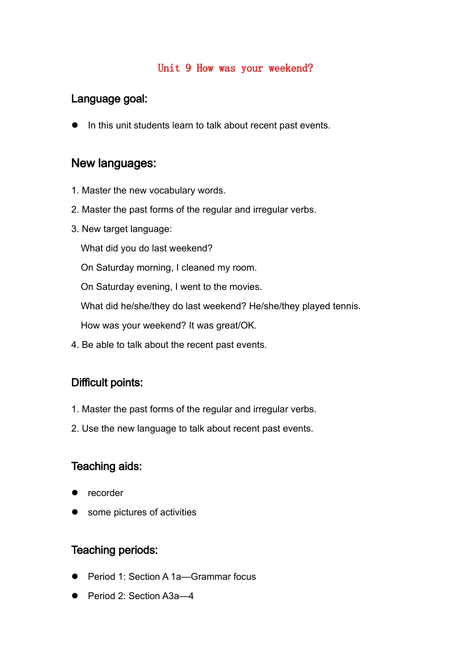 七年级英语 Unit 9  教案人教新课标版 _第1页