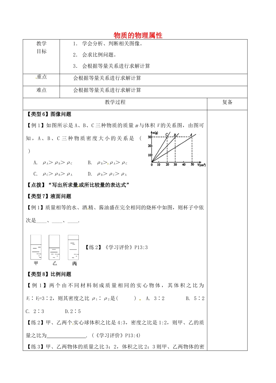 八年级物理下册 第六章《物质的物理属性》复习教案2 苏科版-苏科版初中八年级下册物理教案_第1页