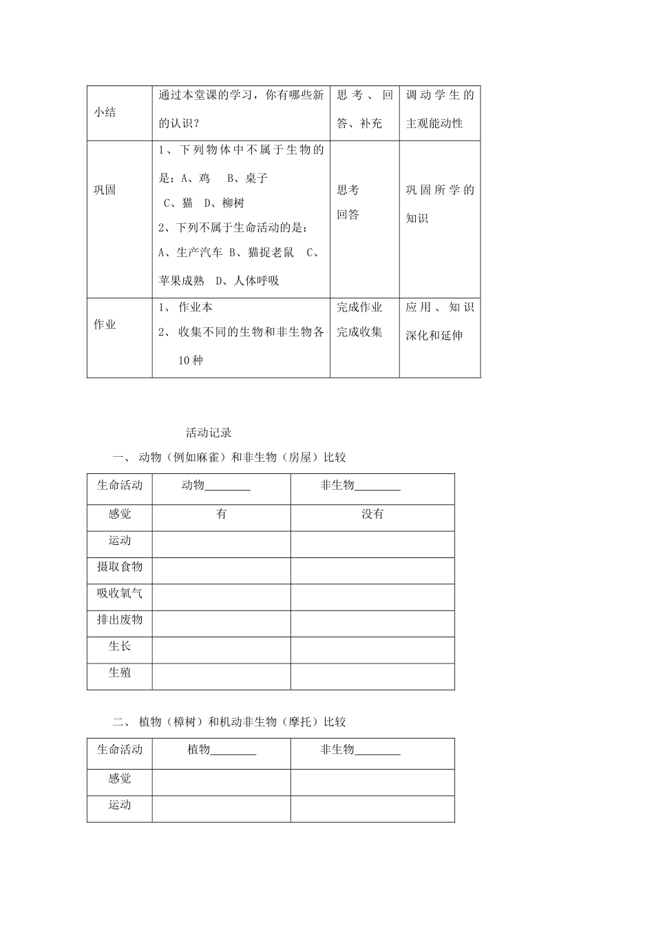 七年级科学上：第五章第2节第2课时生物的基本特征教案华东师大版_第3页