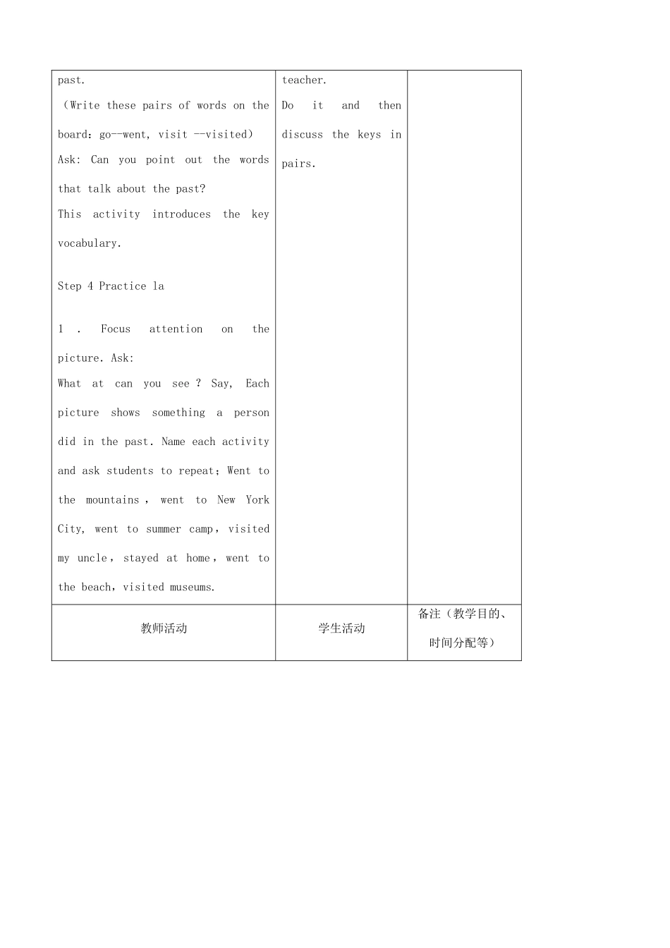 吉林省四平市第十七中学八年级英语上册 Unit 1 Where did you go on vacation？（第1课时）教案 （新版）人教新目标版_第3页