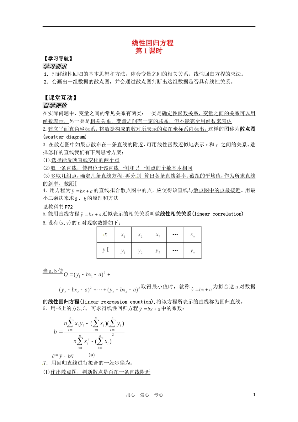 高中数学 2.4线性回归方程第1课时教案 苏教版必修3_第1页