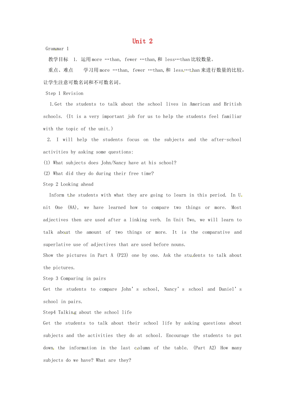 八年级英语上册 Unit 2 School life Grammar 1教案 （新版）牛津版-（新版）牛津版初中八年级上册英语教案_第1页