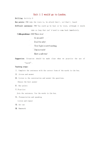 天津市武清区杨村第五中学八年级英语下册《Module 10 My perfect holiday Unit 1 I would go to London.》教案 外研版