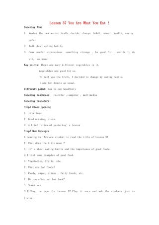七年级英语下册 Unit 7 Lesson 37 You Are What You Eat教案 （新版）冀教版-（新版）冀教版初中七年级下册英语教案