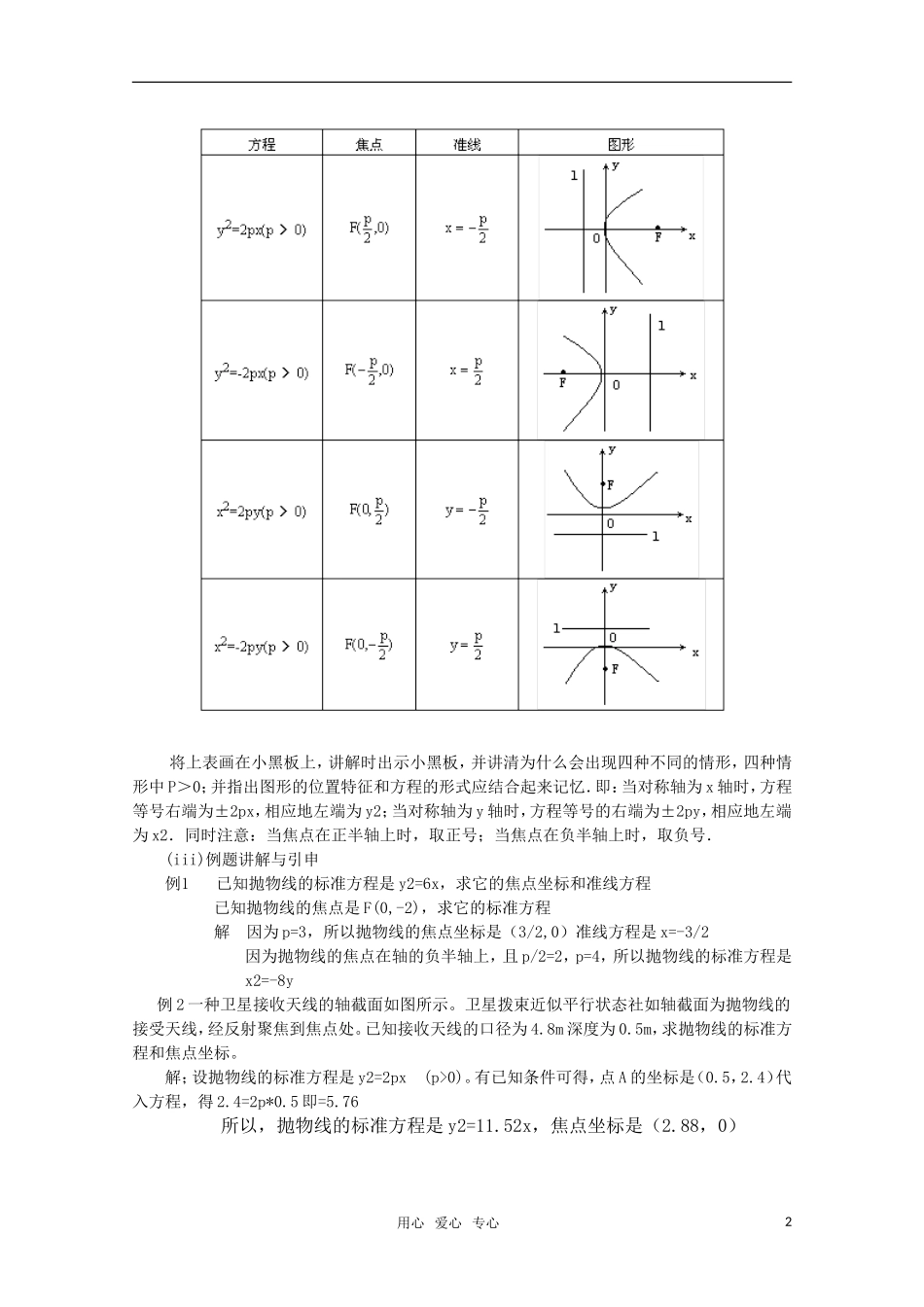 高中数学 2.4.1抛物线及标准方程教案 北师大版选修2-1_第2页