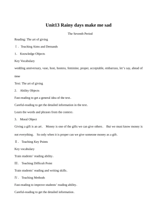 九年级英语Unit13 Rainy days make me sad Reading新人教版