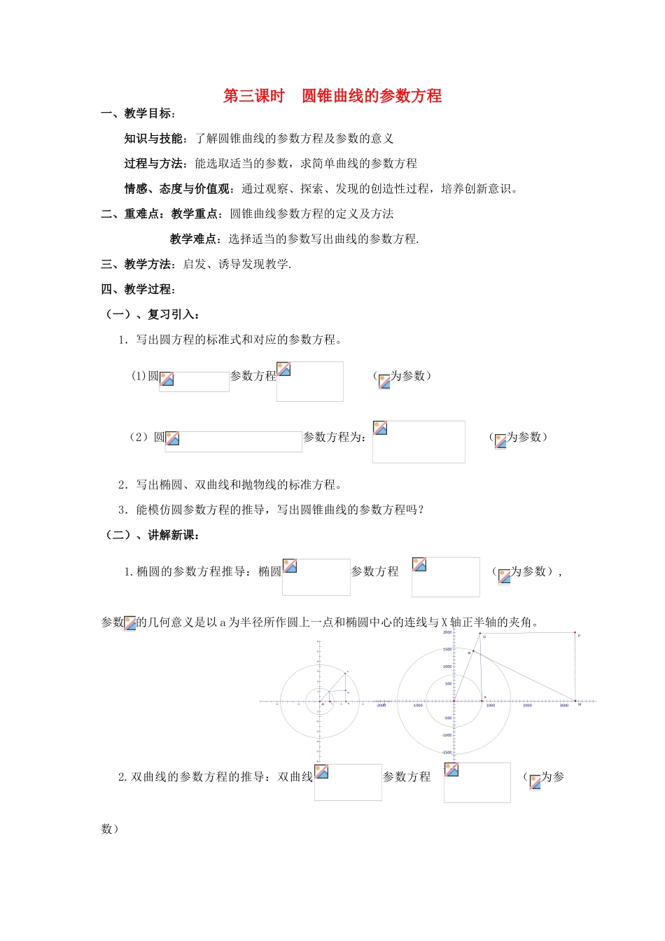 高中数学 2.3圆锥曲线的参数方程教案 北师大版选修4-4-北师大版高二选修4-4数学教案_第1页
