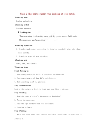 天津市武清区杨村第五中学八年级英语上册《Module 6 A famous story Unit 2 The white rabbit was looking at its watch.》教案 外研版