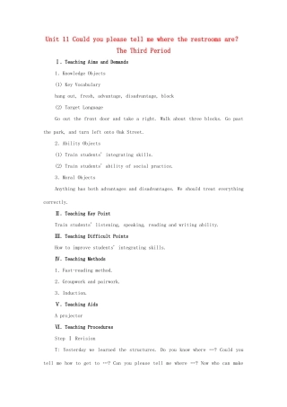 九年级英语全册 Unit 11 Could you please tell me where the restrooms are？The Third Period教案 人教新目标版