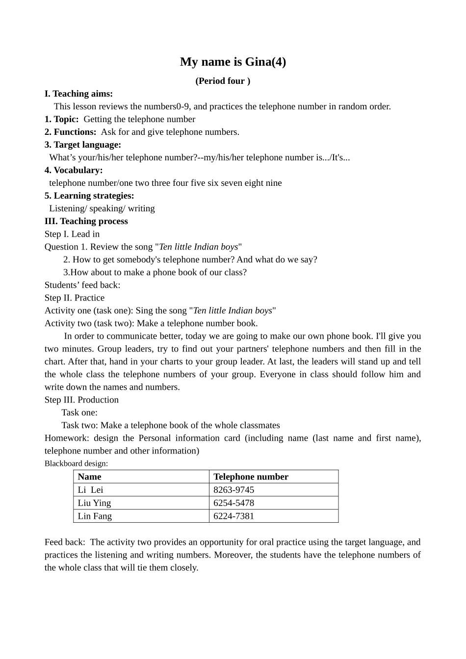 七年级英语My name is Gina教案(4)新课标 人教版_第1页