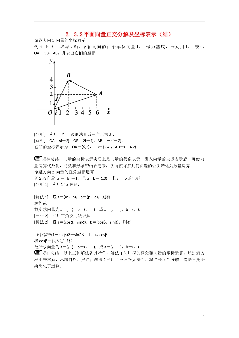 高中数学 2.3.2平面向量正交分解及坐标表示（讲）新人教A版必修4-新人教A版高中必修4数学教案_第1页