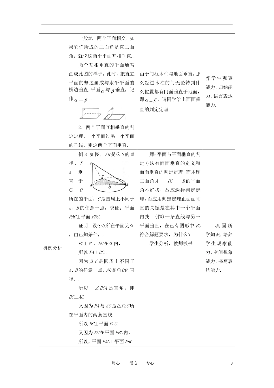 高中数学 2.3.2平面与平面垂直的判定全册精品教案 新人教A版必修2_第3页