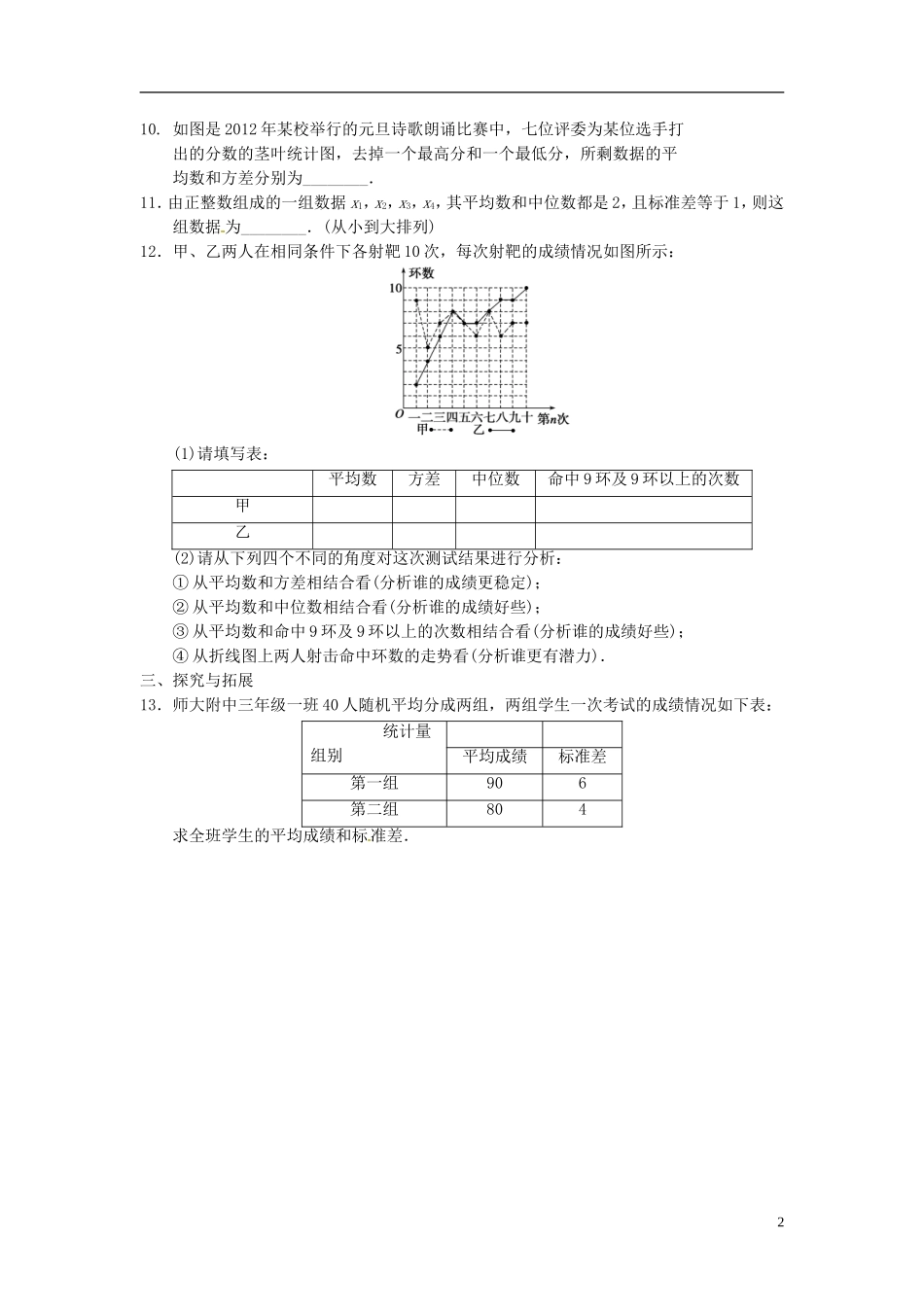 高中数学 2.3.2《方差与标准差》同步检测 苏教版必修3_第2页