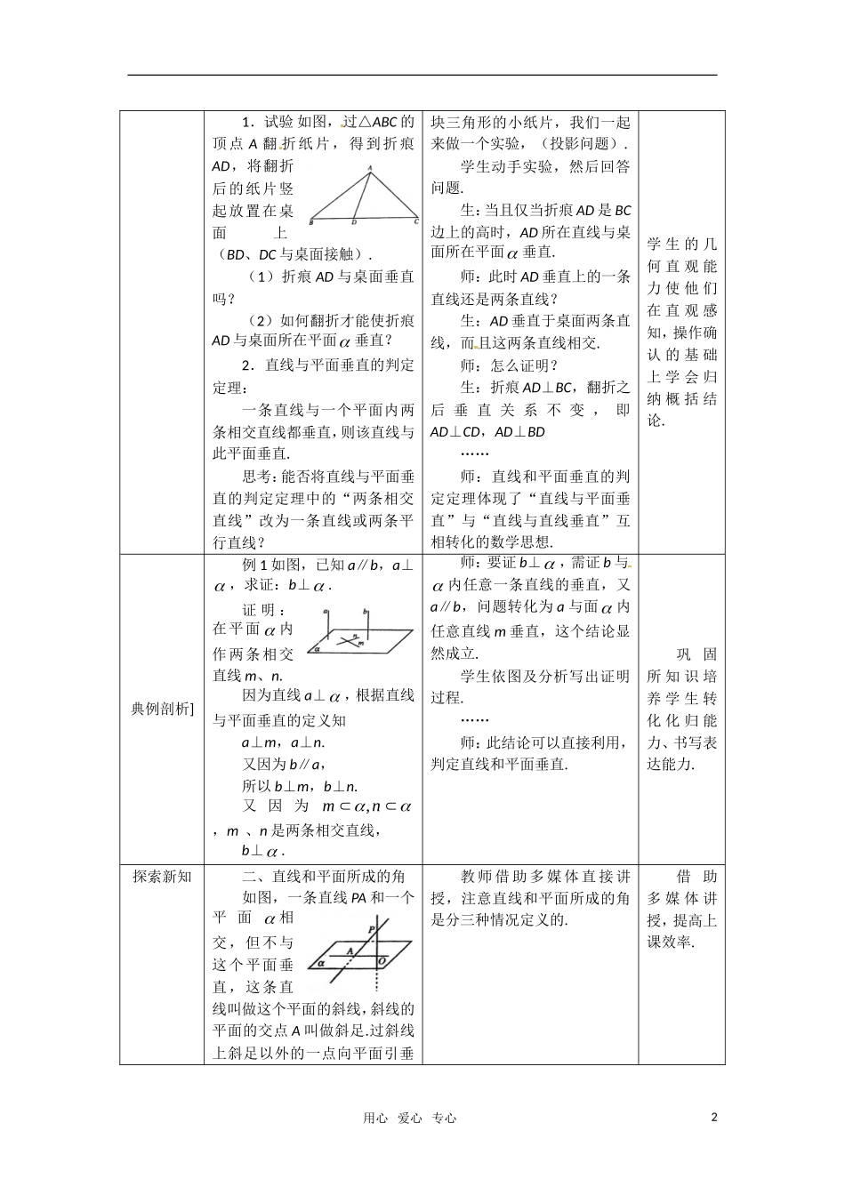 高中数学 2.3.1直线与平面垂直的判定教案 新人教A版必修2_第2页