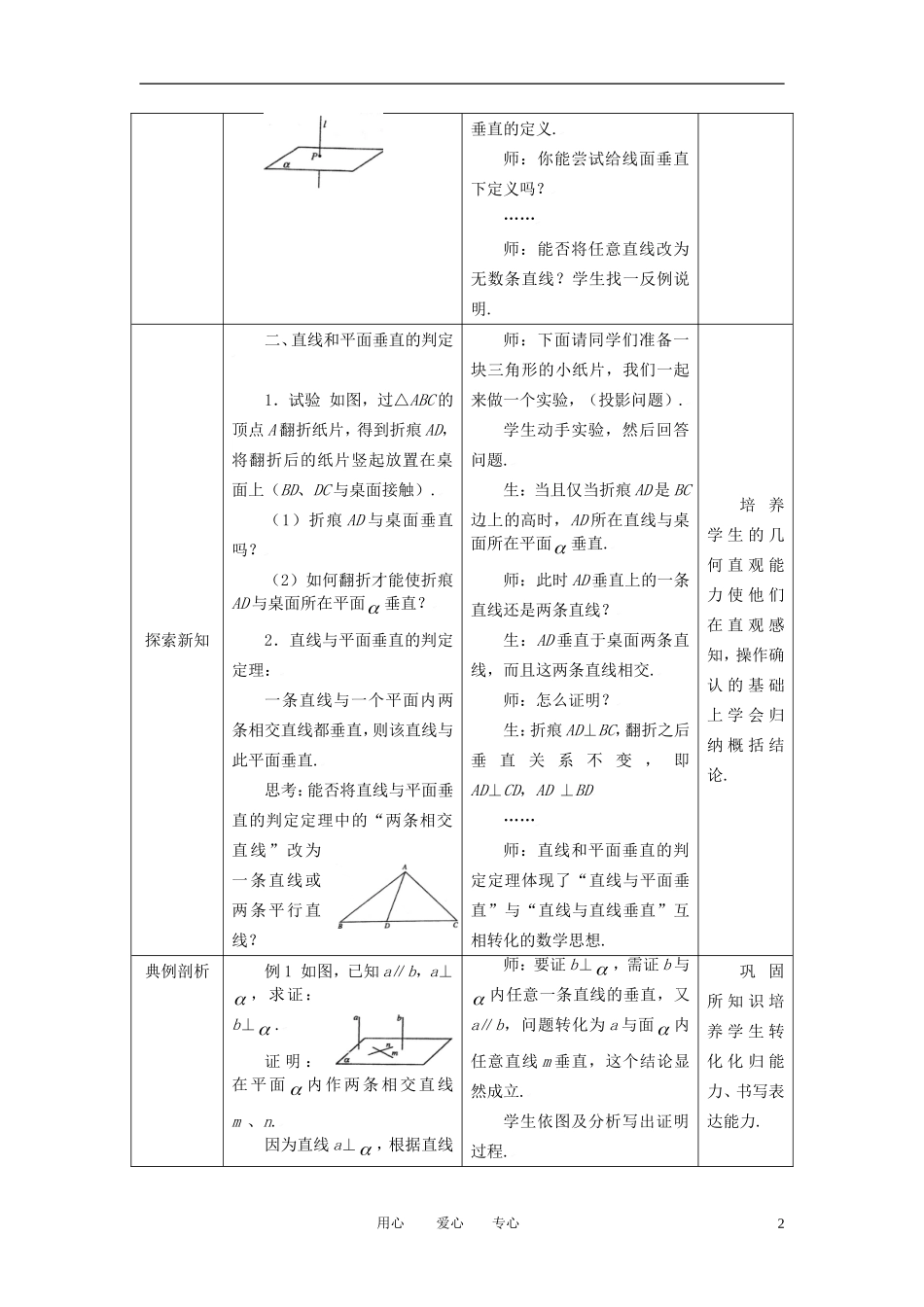 高中数学 2.3.1直线与平面垂直的判定全册精品教案 新人教A版必修2_第2页