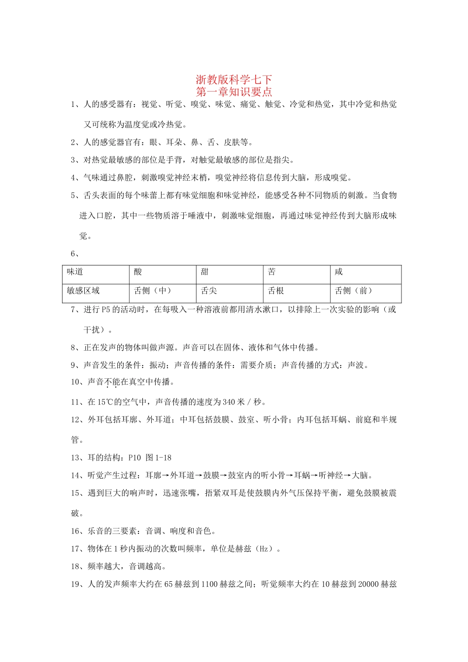 七年级下册 每章知识点总结教学教案 浙教版_第1页