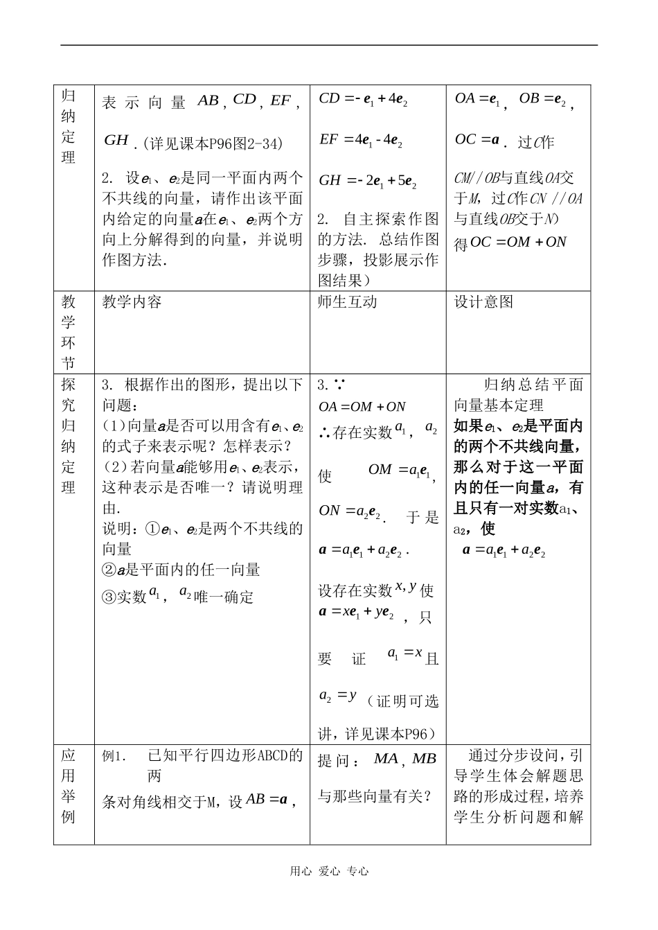 高中数学 2.3.1《平面向量基本定理（一）》教案人教版必修4_第2页