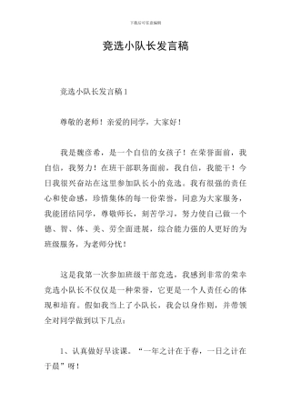 竞选小队长发言稿