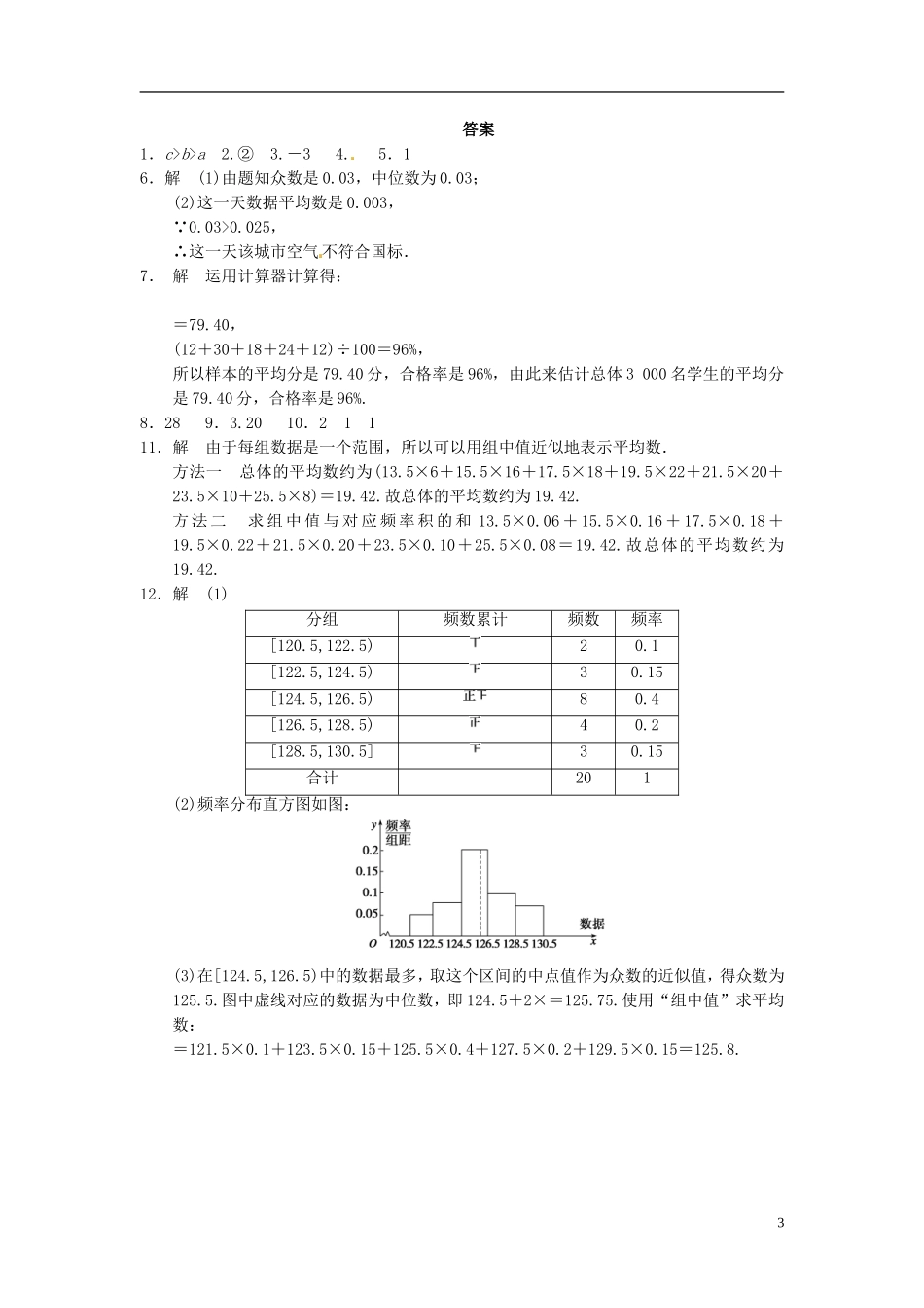 高中数学 2.3.1《平均数及其估计》同步检测 苏教版必修3_第3页