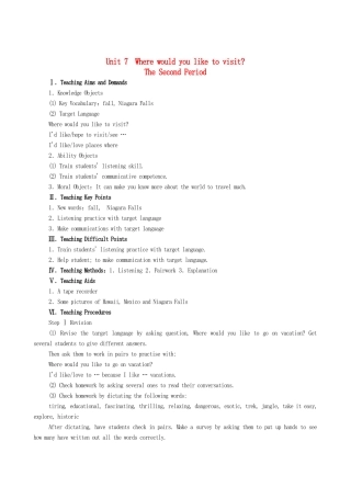 九年级英语全册 Unit 7 Where would you like to visit？The Second Period教案 人教新目标版