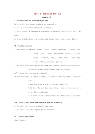 八年级英语下册 Unit 6 Sunshine for all Reading II教案 （新版）牛津版-（新版）牛津版初中八年级下册英语教案