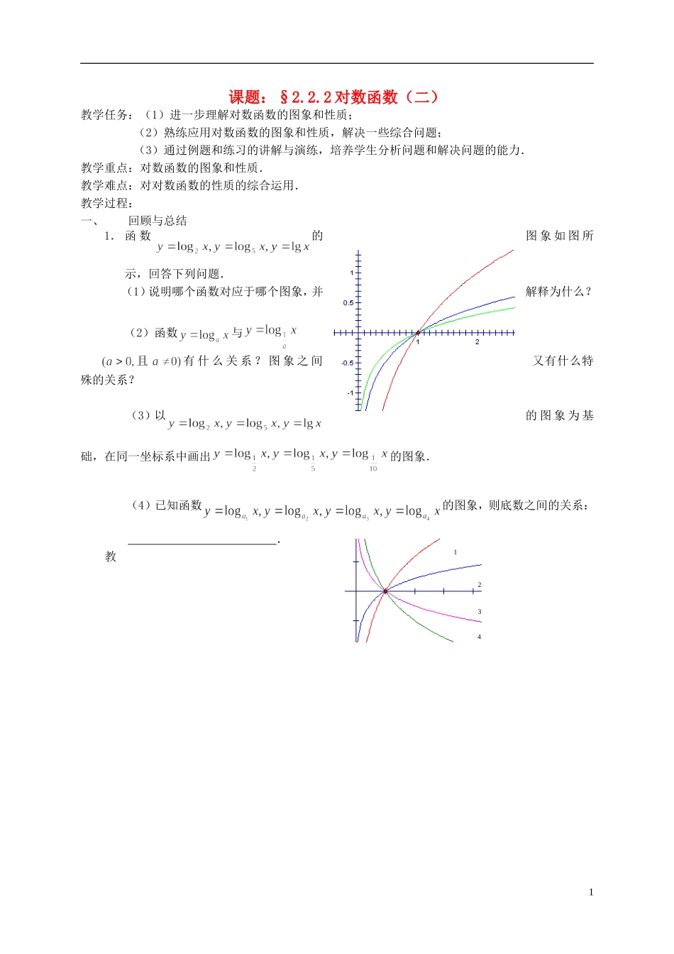 高中数学 2.2.2对数函数（二）教案 新人教必修1-人教版高一必修1数学教案_第1页