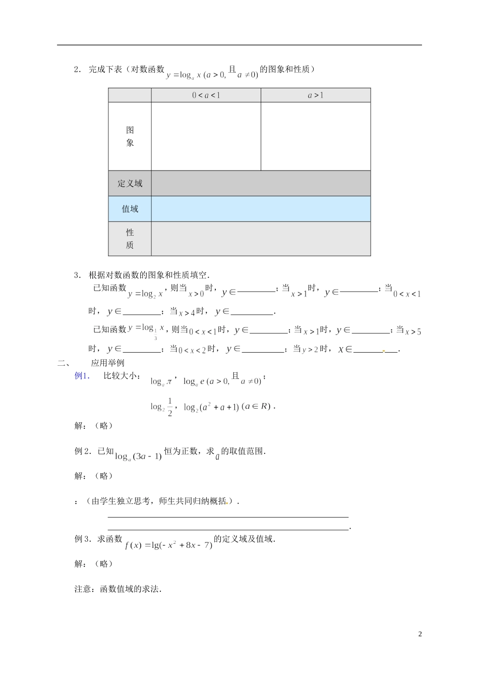 高中数学 2.2.2对数函数（二）教案 新人教必修1-人教版高一必修1数学教案_第2页
