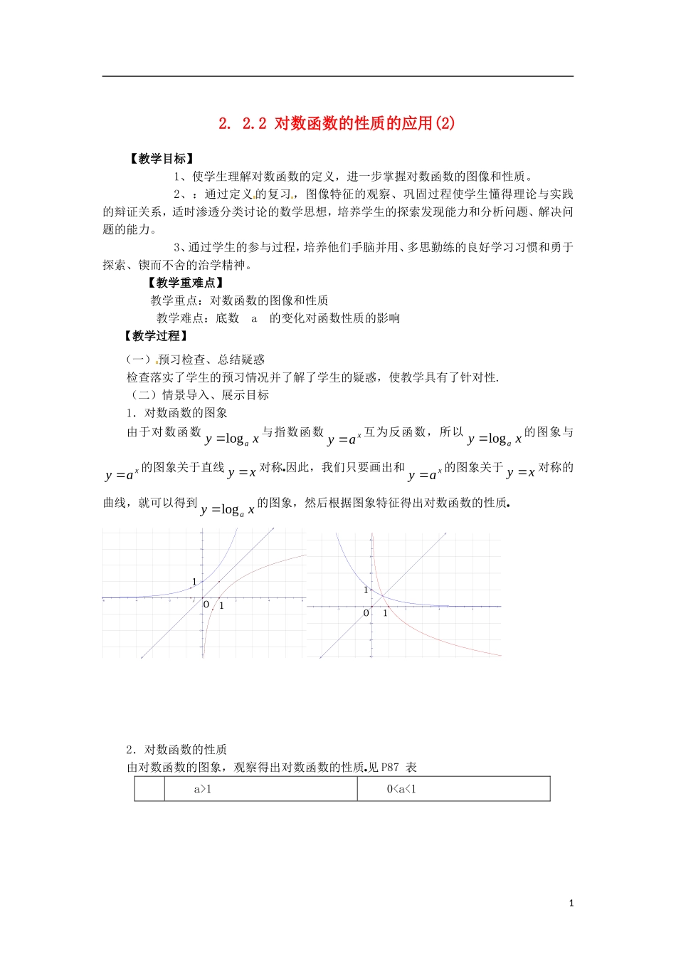 高中数学 2.2.2-3对数函数性质的应用精品教案 新人教A版必修1_第1页