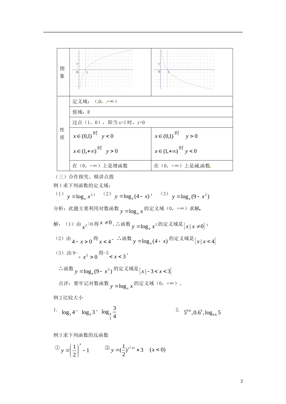 高中数学 2.2.2-3对数函数性质的应用精品教案 新人教A版必修1_第2页