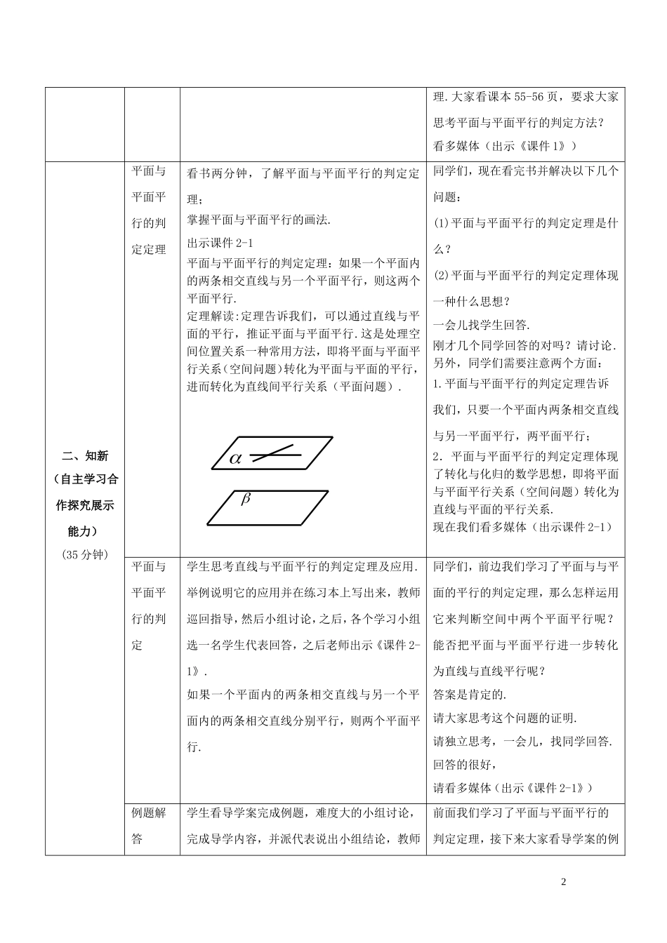 高中数学 2.2.2 平面与平面平行的判定（1）教案 新人教A版必修2-新人教A版高中必修2数学教案_第2页