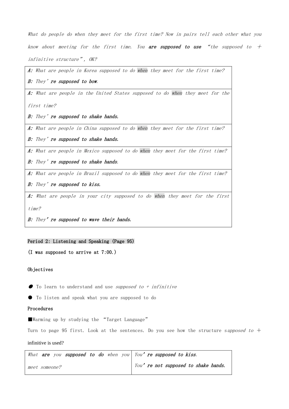 九年级英语全册 Unit 12 You’re supposed to shake hands教案 人教新目标版_第3页