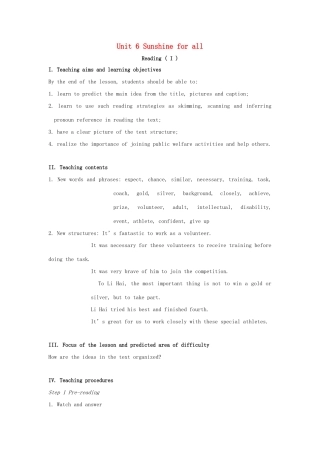 八年级英语下册 Unit 6 Sunshine for all Reading I教案 （新版）牛津版-（新版）牛津版初中八年级下册英语教案