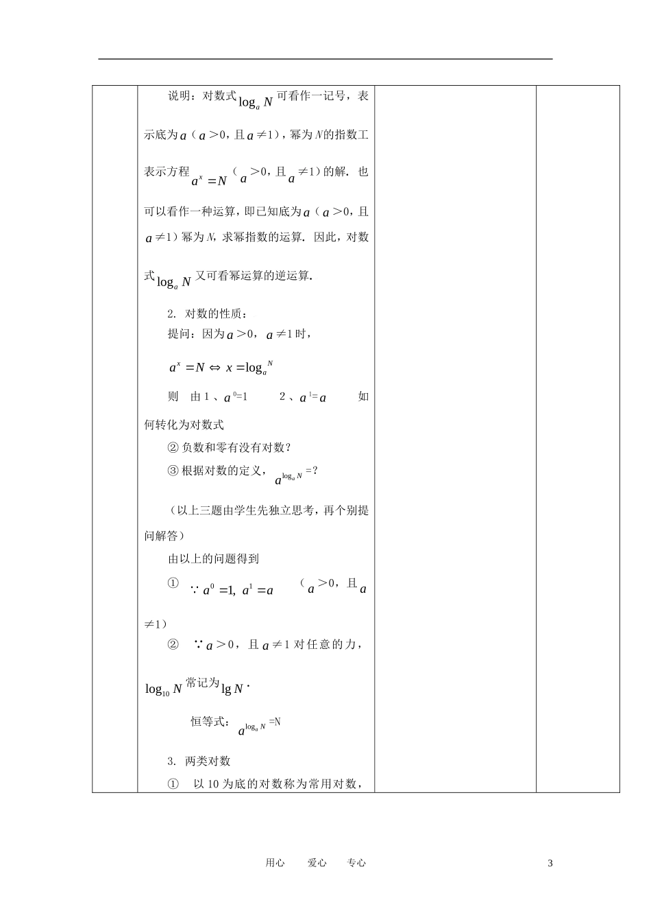 高中数学 2.2.1对数与对数运算（一）全册精品教案 新人教A版必修1_第3页